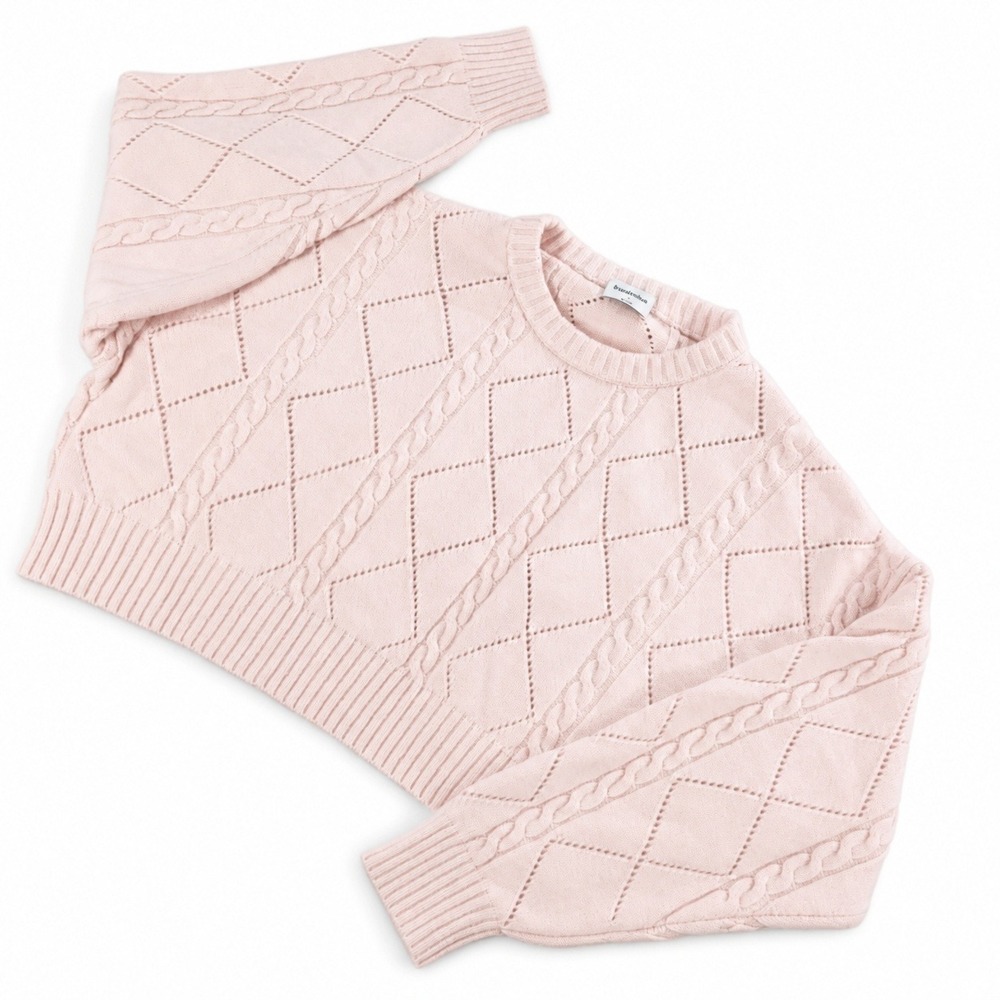 Sunday Best Aritzia Women Small Pink Sweater Cropped Cable Pointelle Merino Wool